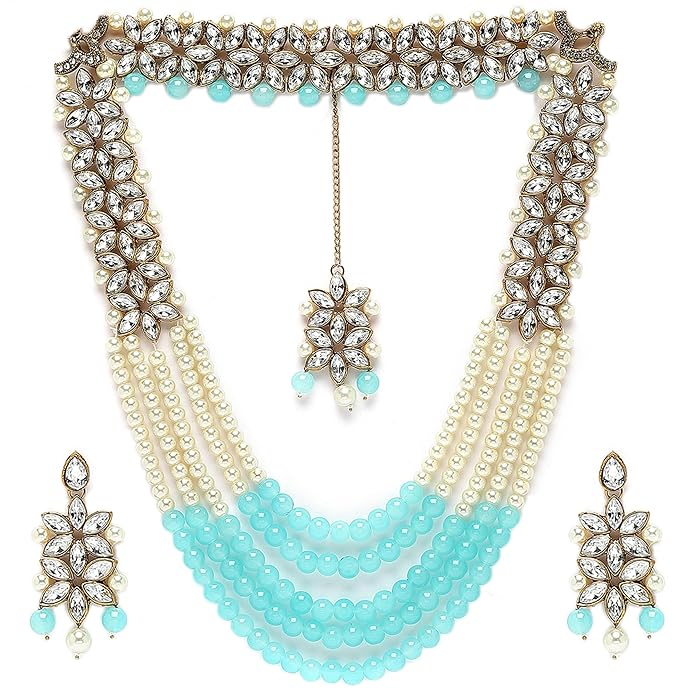 Jewellery Sets for Women Gold Plated Bridal Long Necklace Set Neck Choker with Earrings and Maang Tikka for Women & GirlsV - Image 7