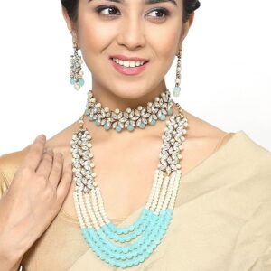 Jewellery Sets for Women Gold Plated Bridal Long Necklace Set Neck Choker with Earrings and Maang Tikka for Women & GirlsV