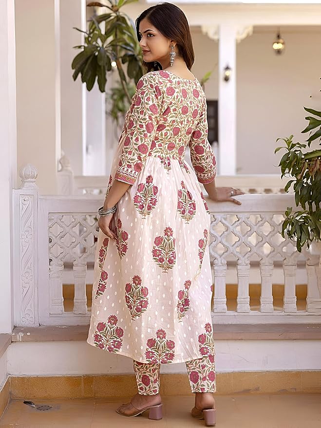 Pinkmint Printed Muslin Anarkali Kurta Set with Dupatta & Straight Pants for Women Traditional Ethnic Wear - Image 5
