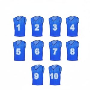 Training Bibs Scrimmage Vests Pennies - 520 Gram | Set of 1 to 10 | Bright Blue Sports Pinnies | Lightweight Training Vests | Medium Size | Ideal for Soccer Basketball Football Team Sports