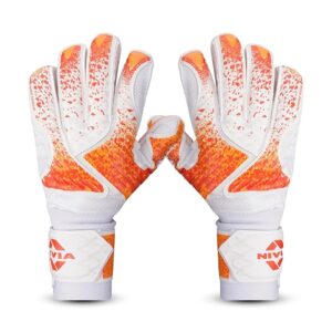 Nivia Finger Saviour Goalkeeper Gloves for Men & Women, Latex Palm with Durable Embossed PVC Backhand, Orange/White